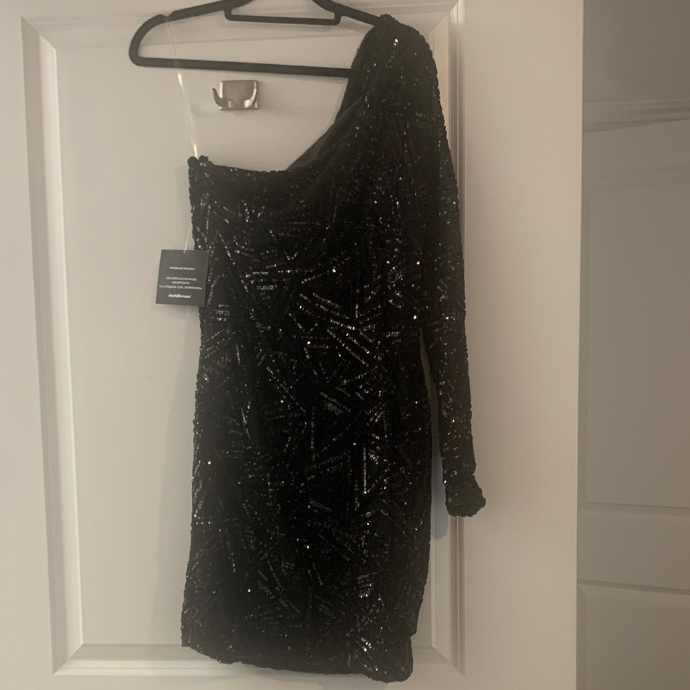 Charlotte Russe Black Sequin One-Shoulder Dress